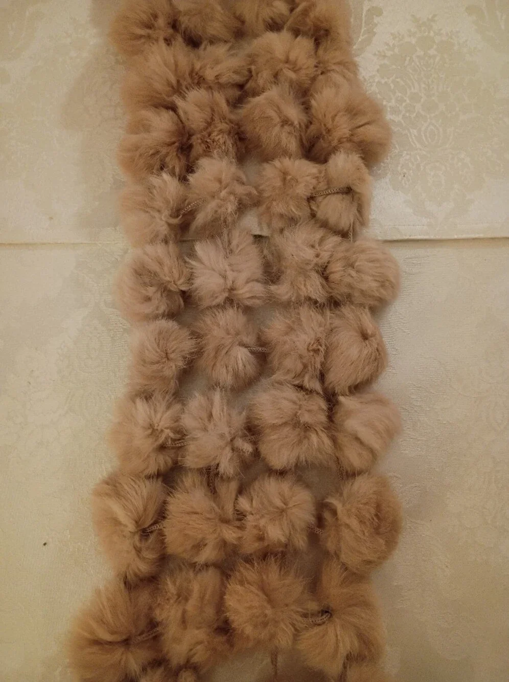 Fur Pom Pom Scarf in Light Tan